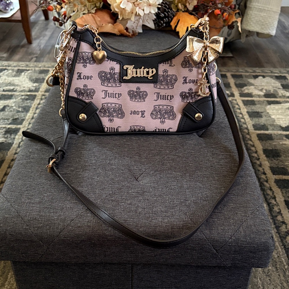Juicy Couture Black and Pink Crown Shoulder Bag